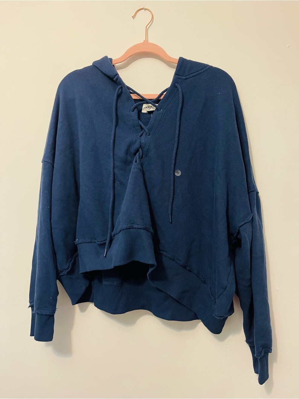 American Eagle Outfitters Navy Lace-Up Hooded Sweatshirt